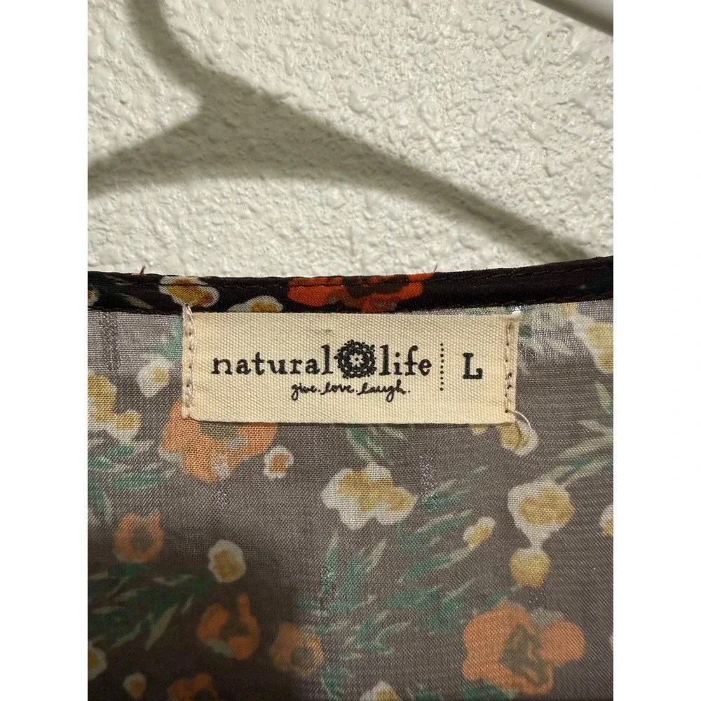 Natural Life Floral Tiered Midi Dress Womens Large Black Boho V-Neck Bell Sleeve